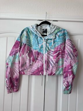 Nike Cropped Tropical Bomber Jacket - Pink & Teal